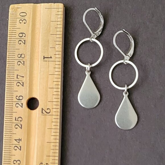 TEARDROP Circle Stainless Steel Lever Back Earrings Minimalist - Picture 7 of 14